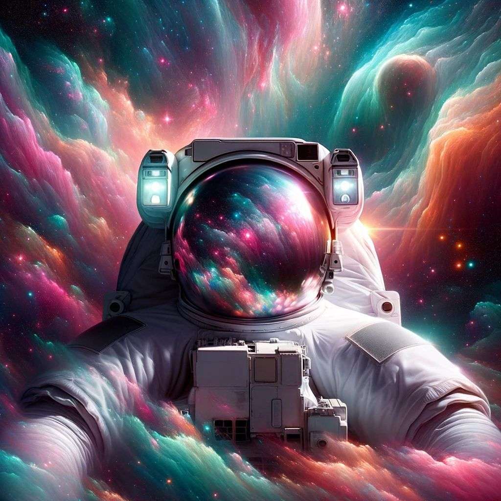 an astronaut, digital painting, iridescent